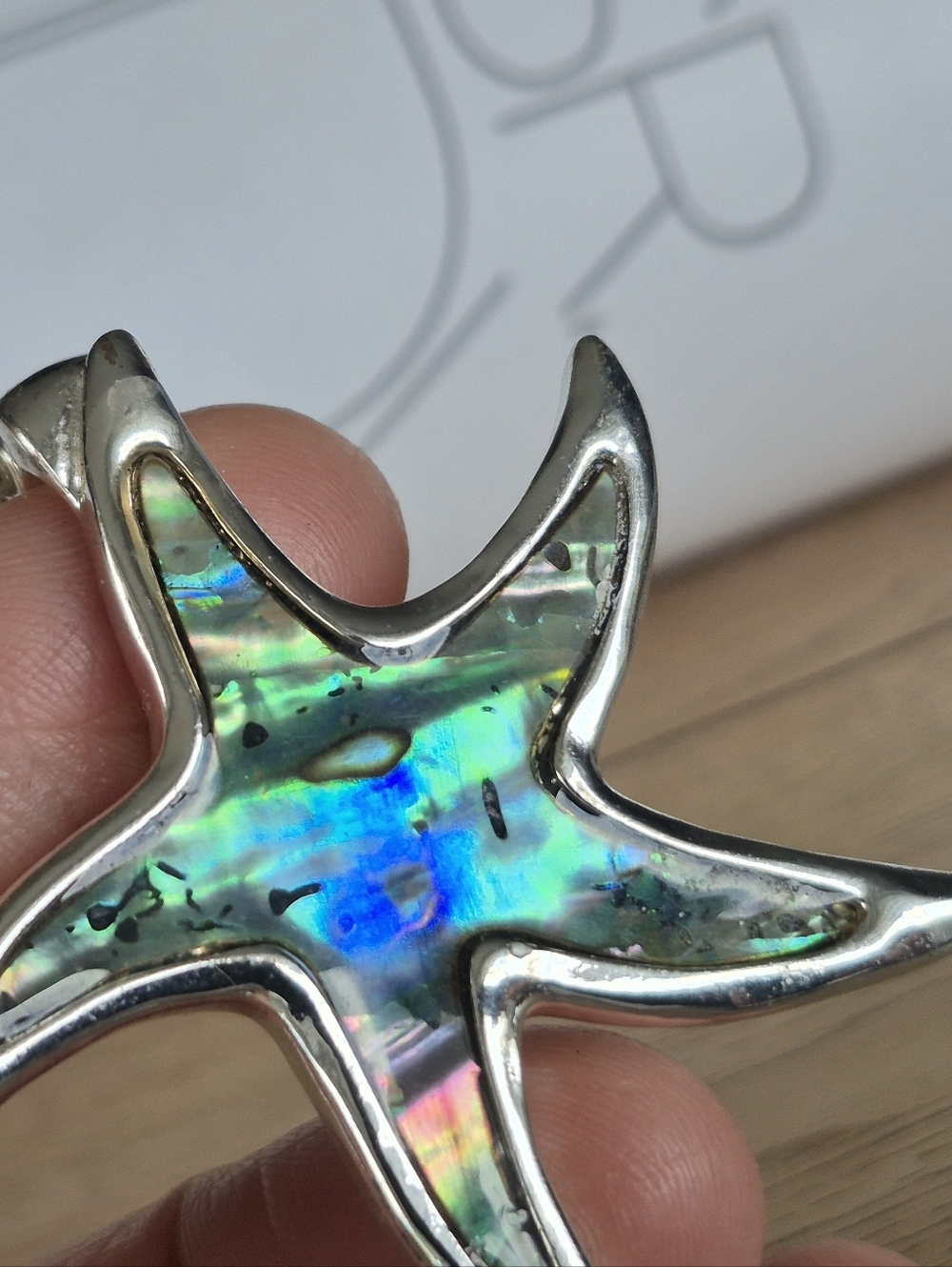 Silver Starfish Abalone Inlay  Accent - Blue-Green Pendant - Picture 4 of 5